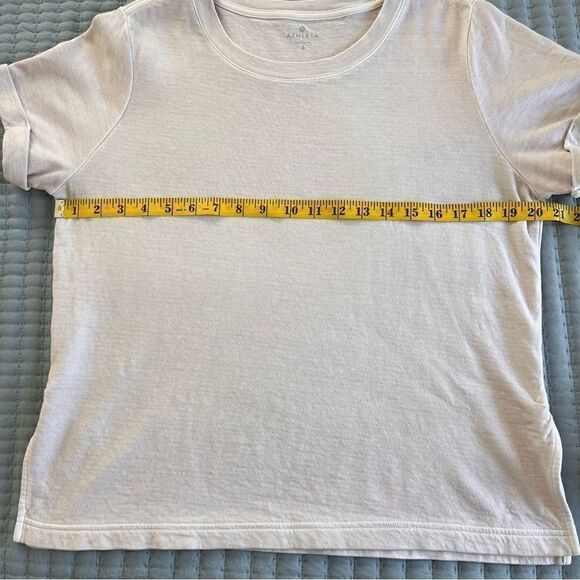 Athleta Women's Boxy Cut Short Sleeve Mid Weight Side Slit Light Pink Crewneck - Picture 6 of 12